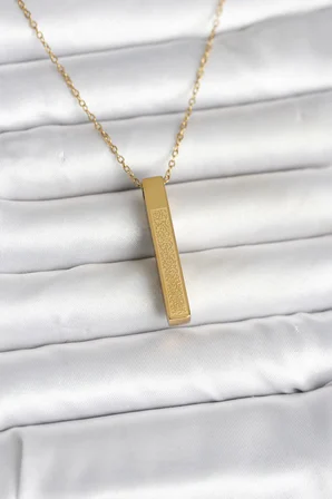 316L Çelik Gold Renk Ayetel Kürsi Yazılı Bar Çubuk Kolye TJ-BKO11057