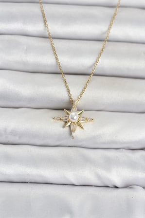316L Çelik Zincir Gold Renk Kutup Yıldızı Model Kadın Kolye TJ-BKO11090