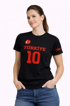 Modi Green TÜRKİYE Ay Yıldız Baskılı 10 Numara Forma Tişört Taraftar T-Shirt - Siyah