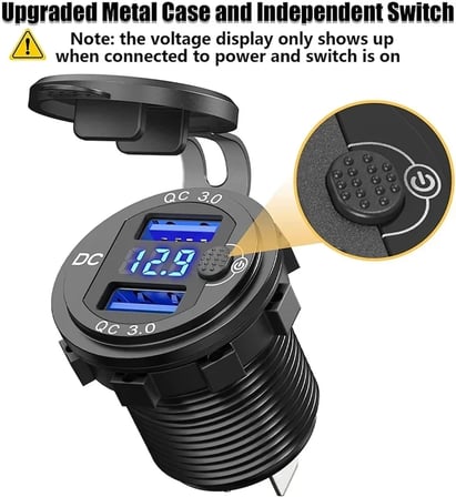 Mellifera İki Usb Type-A Şarj Cihazı (Voltmetreli - On-Off Anahtarlı - Mavi Işıklı) (MLFR-YJ-DS7070)