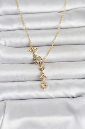 316L Çelik Gold Renk Zirkon Taşlı Y Kadın Kolye TJ-BKO11053