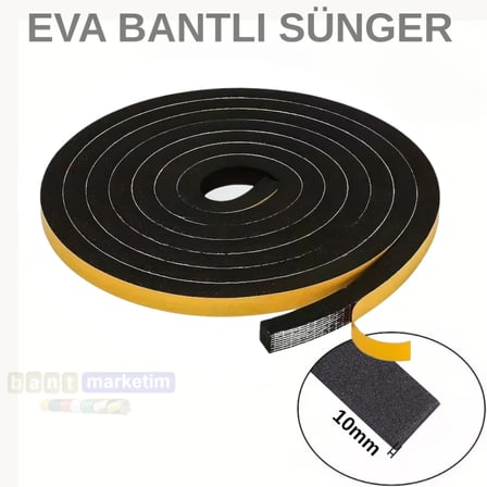 Eva Neopren Conta Sünger Bantlı Sızdırmazlık Bandı 10mm Kalınlıkta 40mmx10mt