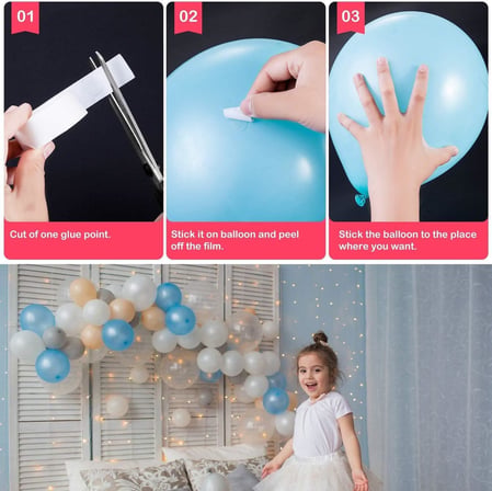 TOYS - 2 Adet Çift Taraflı Yapışkan Balon Yapıştırma Bandı, Sticker Damla Modeli Ve Uçan Balon Aparatı Yapıştırıcı