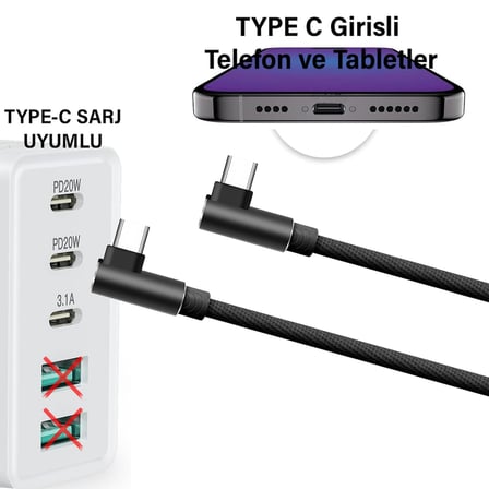 3 Metre TYPE-C Şarj Kablosu HIZLI Şarj Samsung ile Uyumlu Type c to Type C Uzun Kablo