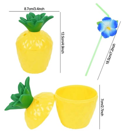 Ananas Hawaii Luau Aloha Pipetli İçecek Kabı Bardak 10x13 Cm 1 Adet