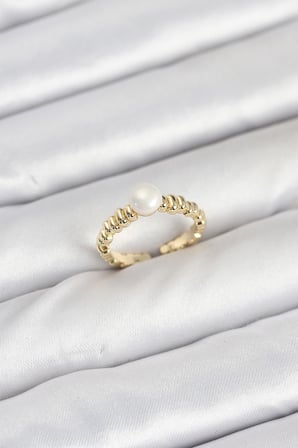 Pirinç Gold Renk Göbek İnci Model Kadın Yüzük TJ-BYK3886
