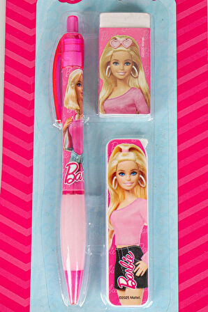 DEKOMUS İLE LİSANSLI BARBIE VERSATİL UÇLU KALEM , SİLGİ VE 0.7 MM UÇ SETİ