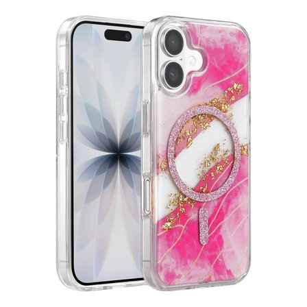 Onegif Apple İphone 16 Lotus Simli Magsafe Kapak - Pembe