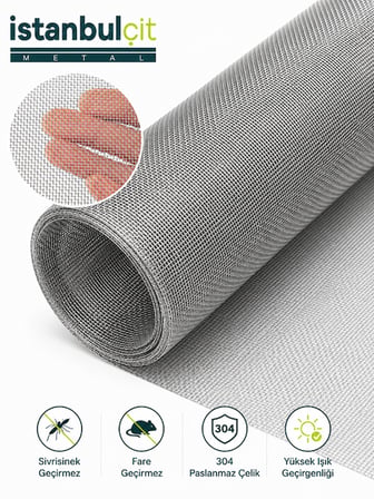 İstanbul Çit Metal 304 Paslanmaz Mesh Elek Teli 5 Mesh 1,00 mm Tel Kalınlığı 100 cm x 30 m