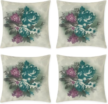 Dijital Baskı Bitki ve Yaprak Desenli Dekoratif Yastık Kılıfı 45x45 cm – Fermuarlı, Yıkanabilir, Modern Doğal Tasarım, 4’lü Set – İç Yastık Dahil Değildir