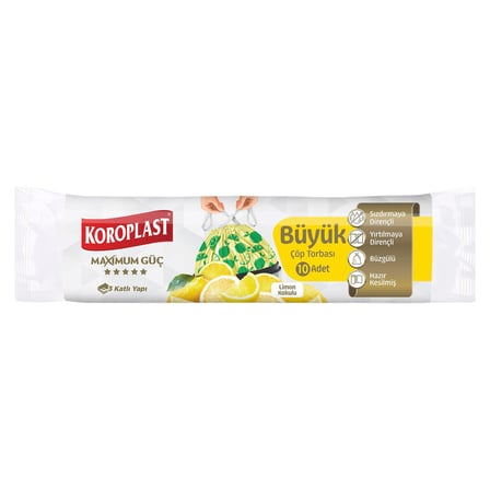 4 Adet Koroplast Güçlü Büzgülü Çöp Torbası Limon Kokulu Büyük 10'Lu