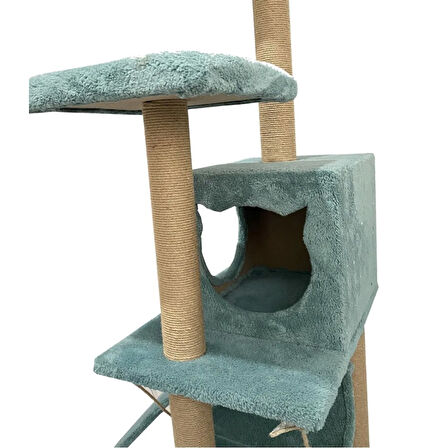 Reyo Pet S9 Kedi Tırmalama Kulesi Platformlu 124 cm Turkuaz