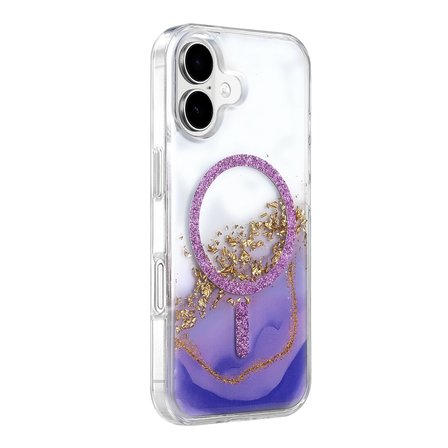 Onegif Apple İphone 16 Lotus Simli Magsafe Kapak - Mor
