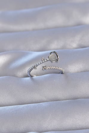 Pirinç Gümüş Renk Zirkon Taşlı İncili Satürn Model Ayarlanabilir Yüzük TJ-BYK3222