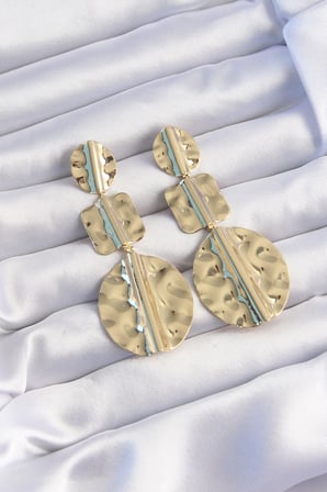 Pirinç Gold Renk Geometrik Ezme Plaka Küpe TJ-BKP9244