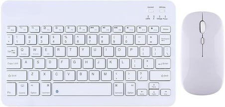 Şık Tasarımlı Bluetooth Kablosuz Klavye ve Mouse Seti | Android, iOS ve Windows Uyumlu | Şarj Edilebilir, Taşınabilir ve Sessiz Tuşlu Set (Beyaz)