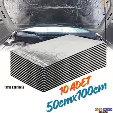 Ticari Araç Karavan Panelvan Oto Ses Yalıtım Malzemesi Folyolu 13mm Kalınlıkta 50cmx100cm (10Adet)