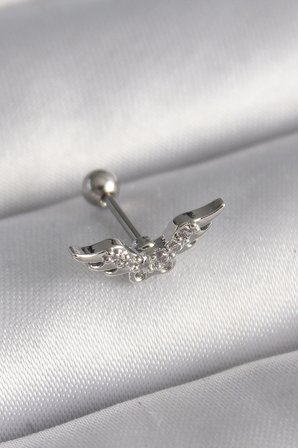316L Çelik Gümüş Renk Zirkon Taş Detay Kanat Model Tragus Piercing TJ-PR1291