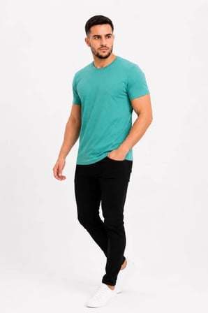 Modi Green Erkek Basic Tişört Bisiklet Yaka Kısa Kol Günlük Yazlık Slim Fit T-Shirt - Su Yeşili