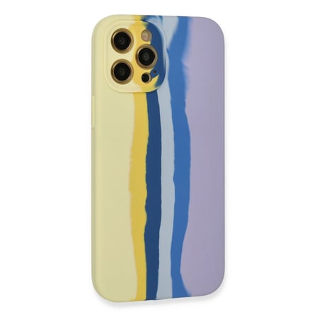 Apple İphone 12 Pro Max Kılıf Ebruli Lansman Silikon - Sarı-lila