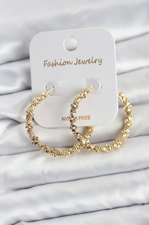 Pirinç Gold Renk Tırtıklı Halka Model Kadın Küpe - TJ-BKP11606