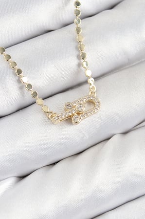 Pirinç Zirkon Taşlı Model Ezme Zincir Gold Renk Kadın Kolye TJ-BKO10393
