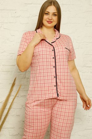 Modi Kadın Pamuklu Cepli Kısa Kol Büyük Beden Pijama Takım 202126