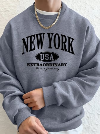 New York ABD Baskılı Erkek Tişörtü Kış Büyük Boy Kapüşonlular Hip Hop Bisiklet Yaka Polar Sıc
