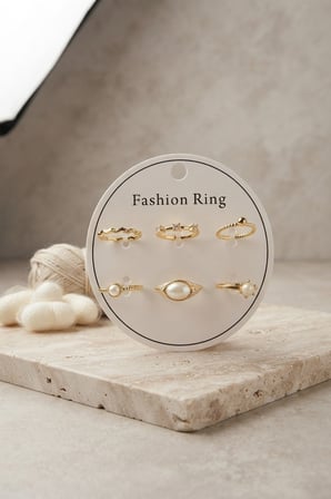 Gold Renk Pirinç Vintage Detaylı 6'lı Yüzük Seti BYK4315 TJ-BYK4315
