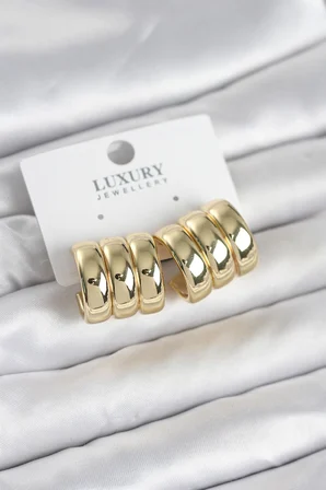 Pirinç Gold Renk Üçlü Görünüm Kadın Küpe TJ-BKP11755