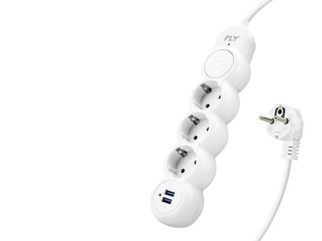 Evimdeyokyok Uzatma Kablosu Beyaz 3 Priz 2 USB 2.1A 2 Metre Termal Akım Korumalı