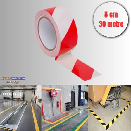 Yer İşaretleme Bandı Kırmızı-beyaz 5cmx30m Kırmızı Beyaz Zemin Bandı İkaz 50mm