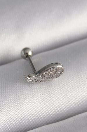 316L Çelik Gümüş Renk Zirkon Taşlı Kanat Tragus Piercing TJ-PR1269