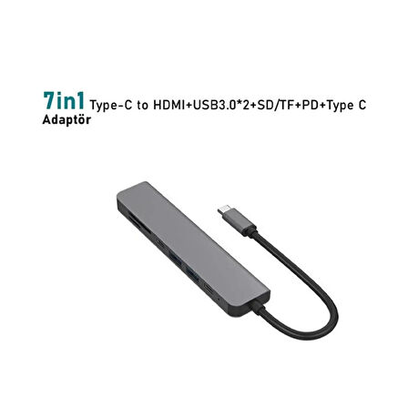 Aksesuarcı Apple Macbook Pro Huawei Dell Uyumlu Type-C To 4K Hdmı+Usb3.0+Sd/tf+Pd+Type-C, Taşınabilir 7in1 Adaptör