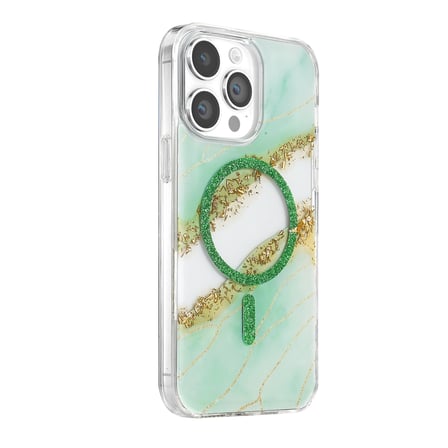 Onegif Apple İphone 14 Pro Max Lotus Simli Magsafe Kapak - Yeşil