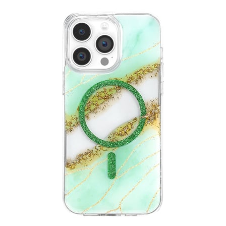 Onegif Apple İphone 14 Pro Max Lotus Simli Magsafe Kapak - Yeşil