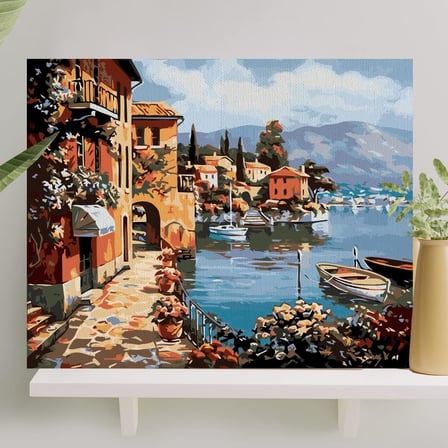 Sayılarla Boyama Tuval Seti Fırça Boya Dahil (Çıtalı) 40x50 CM - Göl