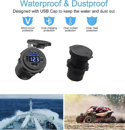 Mellifera Bir Usb Type-A ve İki Usb Type-C Şarj Cihazı (Voltmetreli - On-Off Anahtarlı - Mavi Işıklı)