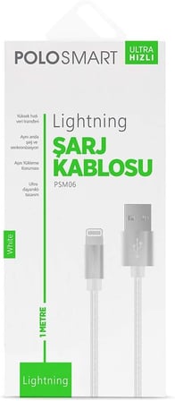 PSM06 1 Metre Beyaz Lightning Hızlı Şarj Kablosu,Beyaz