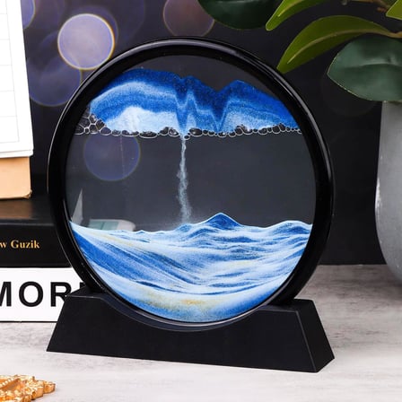 Hareketli 3D Kum Saati 30cm Büyük Boy Mavi Yuvarlak 12inch Cam Dekoratif Sanatsal Rahatlatıcı