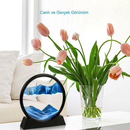 Hareketli 3D Kum Saati 30cm Büyük Boy Mavi Yuvarlak 12inch Cam Dekoratif Sanatsal Rahatlatıcı