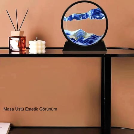 Hareketli 3D Kum Saati 30cm Büyük Boy Mavi Yuvarlak 12inch Cam Dekoratif Sanatsal Rahatlatıcı