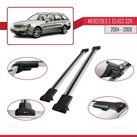 Mercedes E Class 3 (S211) 2004-2009 Arası ile Uyumlu FLY Model Ara Atkı Tavan Barı Gri 2 Adet
