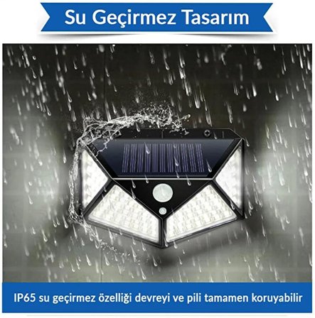100 LED'li Güneş Enerjili Solar Duvar Apliği - 1200 Lümen Hareket Sensörlü 3 Modlu Bahçe Aydınlatması, Duvar Armatürü IP65 Su Geçirmez, 270° Geniş Açı, Siyah