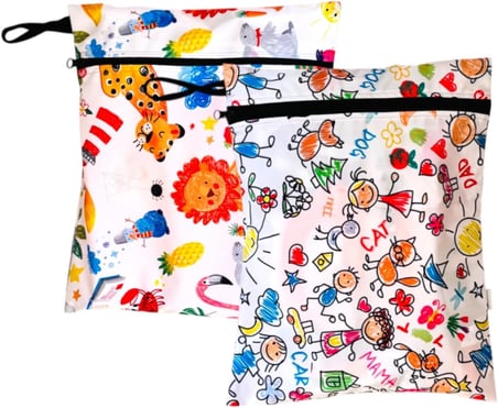 2 Adet, 30 x 35 Cm, Jungle ve 30 x 35 Cm Family Desen, Sıvı Geçirmeyen Çok Amaçlı Çanta, Ekonomik Set, Yıkanabilir
