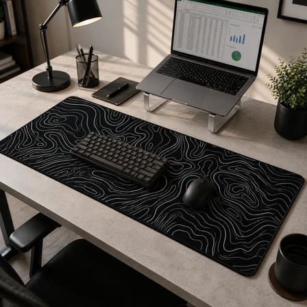 McStorey 90x40 cm Mouse Pad, Beyaz Topografik Kontur Desenli Büyük Mouse Pad, Kaymaz Kauçuk Tabanlı, Dikişli Kenarlı 3 mm Klavye ve Mouse Altlığı, Minimal Desk Mat