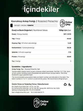 Naturel Kavrulmuş Antep Fıstığı 1KG