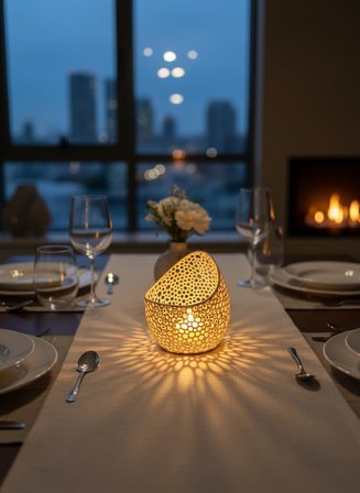 Night Serisi Mumluk - Dekoratif Aydınlatma - Ev Dekorasyon - Dekoratif Mumluk - Tealight Mumluk (Beyaz)