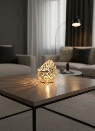 Night Serisi Mumluk - Dekoratif Aydınlatma - Ev Dekorasyon - Dekoratif Mumluk - Tealight Mumluk (Beyaz)