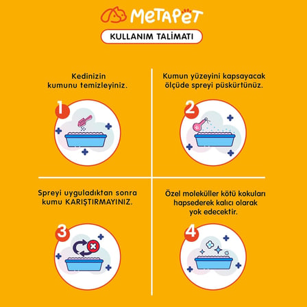 Metapet Kedi Kumu Ve Tuvaleti Koku Giderici, Parfümsüz Doğal Sprey, Kokusuz Tuvalet Için, 400ml